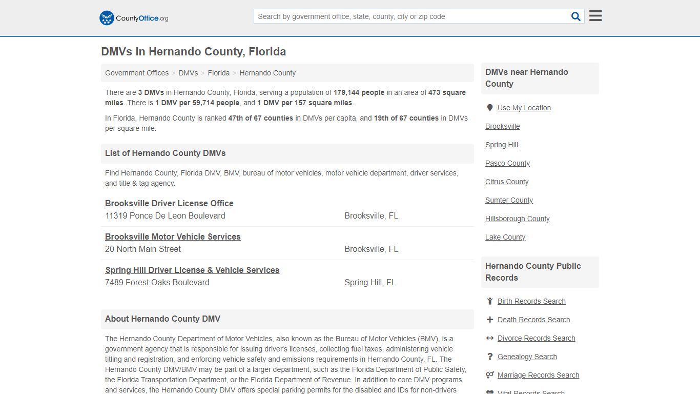 DMVs - Hernando County, FL (Driver Services & Appointments)